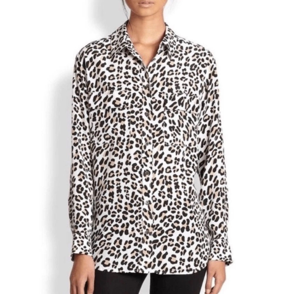 Equipment Silk Leopard Print Button Up Blouse